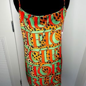 Fiorucci Cheetah Print Slip Mini Dress Size XL